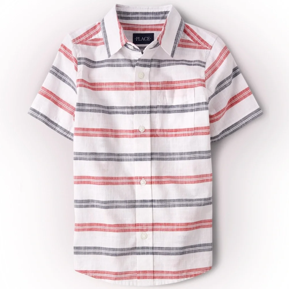 The‎ Children's Place Red and Gray Striped Button Down Shirt NWT. Size 16.